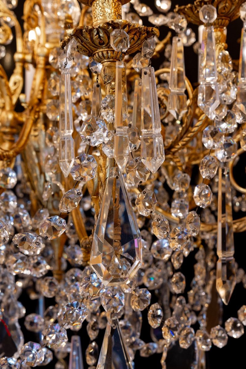 Louis XVI Style Chandelier In The Shape Of A Rod In Chiseled Gilded Bronze And Cut Crystal Signed Portieux-photo-6