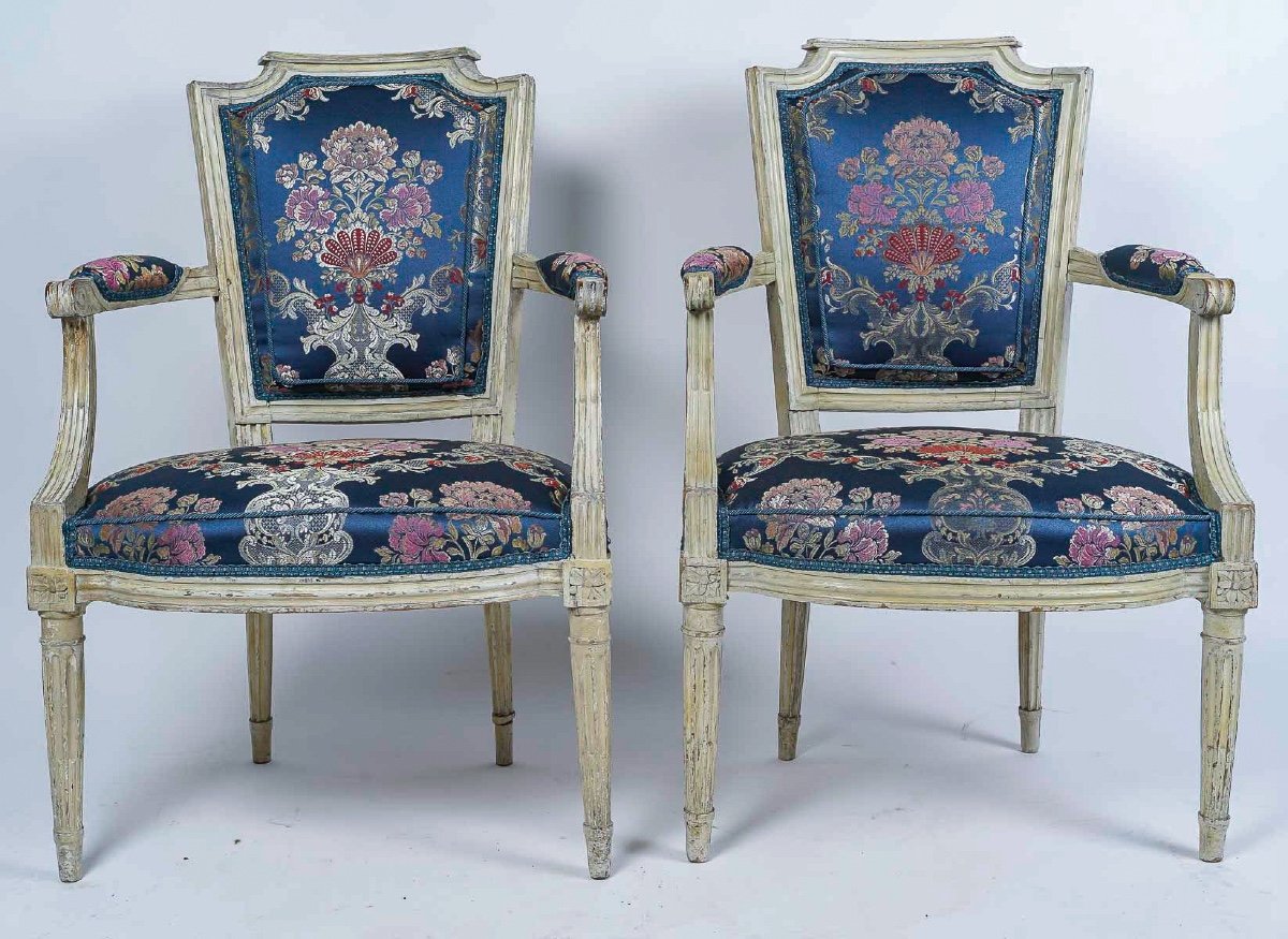 Set Of Four French Louis XVI Period Armchairs In Natural Lacquered Wood Circa 1780-photo-2