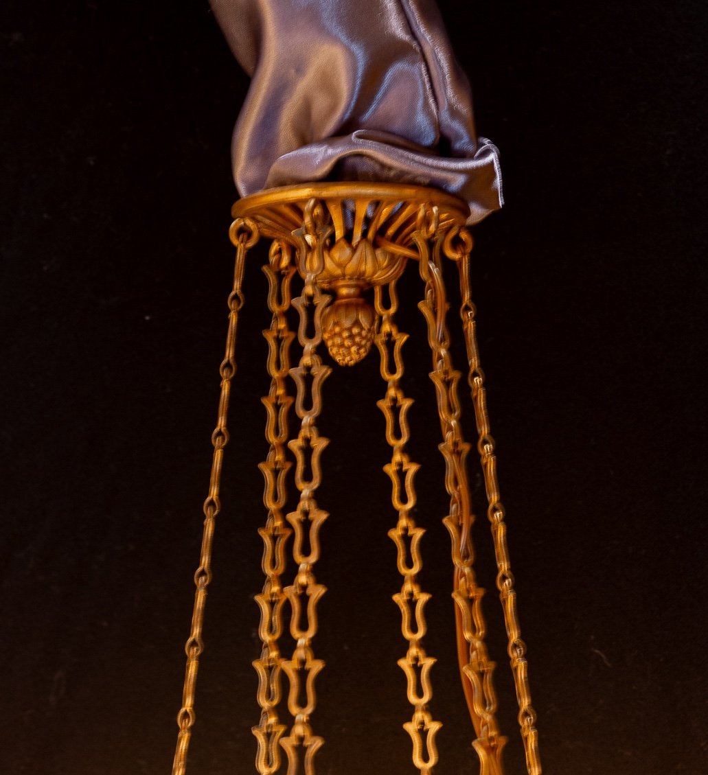 Small Napoleon III Period Gilt Bronze Chandelier With Phenix Heads In The Louis XVI Style-photo-2