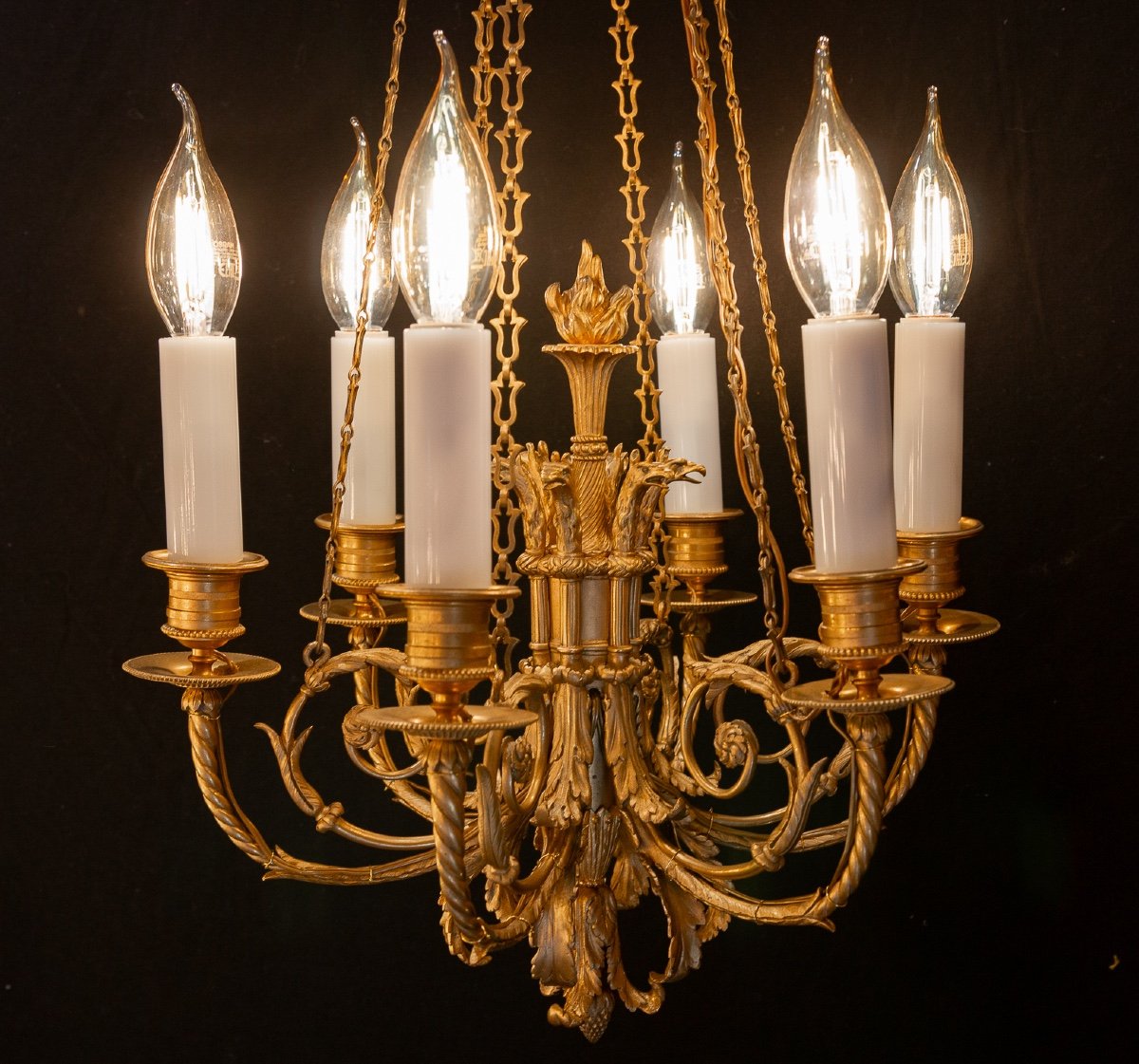 Small Napoleon III Period Gilt Bronze Chandelier With Phenix Heads In The Louis XVI Style-photo-3