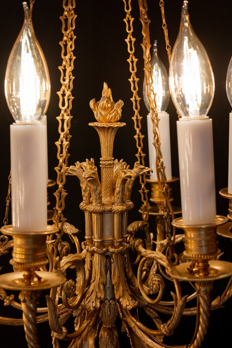 Small Napoleon III Period Gilt Bronze Chandelier With Phenix Heads In The Louis XVI Style-photo-4