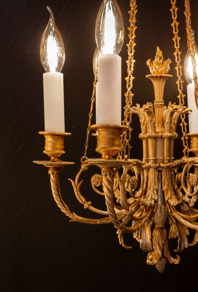 Small Napoleon III Period Gilt Bronze Chandelier With Phenix Heads In The Louis XVI Style-photo-1