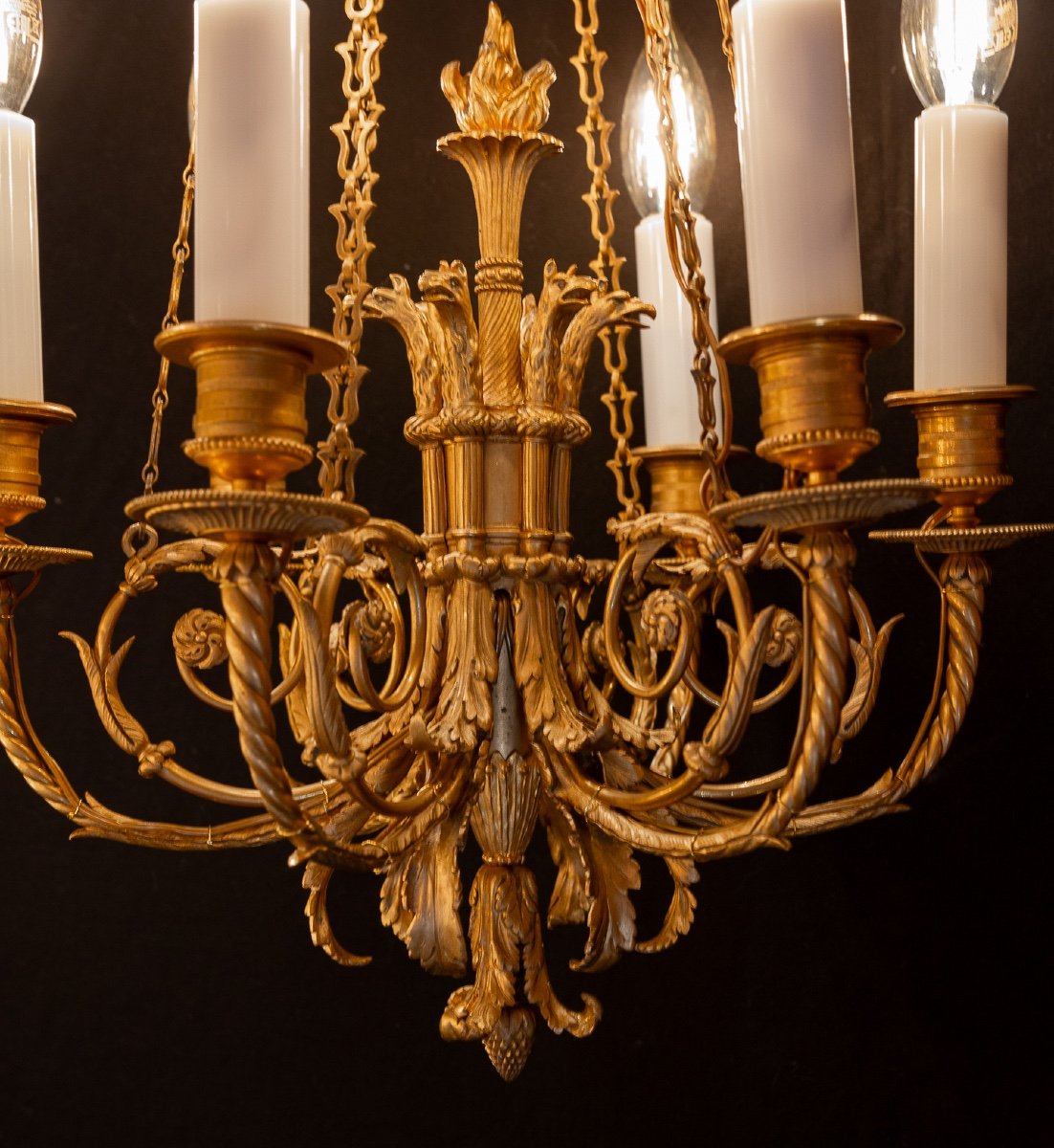 Small Napoleon III Period Gilt Bronze Chandelier With Phenix Heads In The Louis XVI Style-photo-2