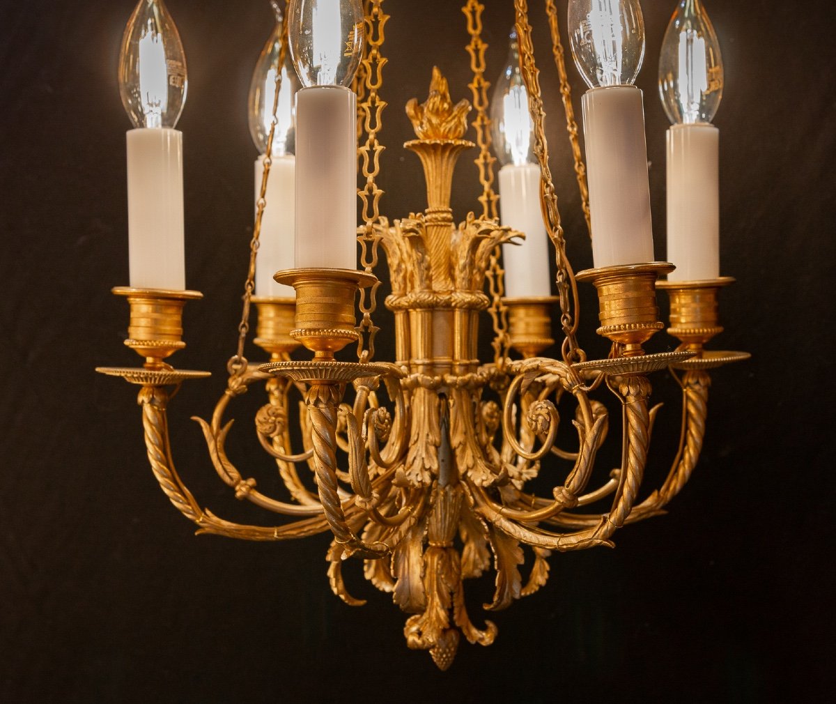 Small Napoleon III Period Gilt Bronze Chandelier With Phenix Heads In The Louis XVI Style-photo-3