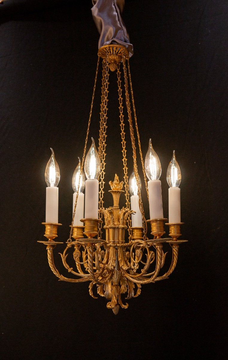 Small Napoleon III Period Gilt Bronze Chandelier With Phenix Heads In The Louis XVI Style-photo-4