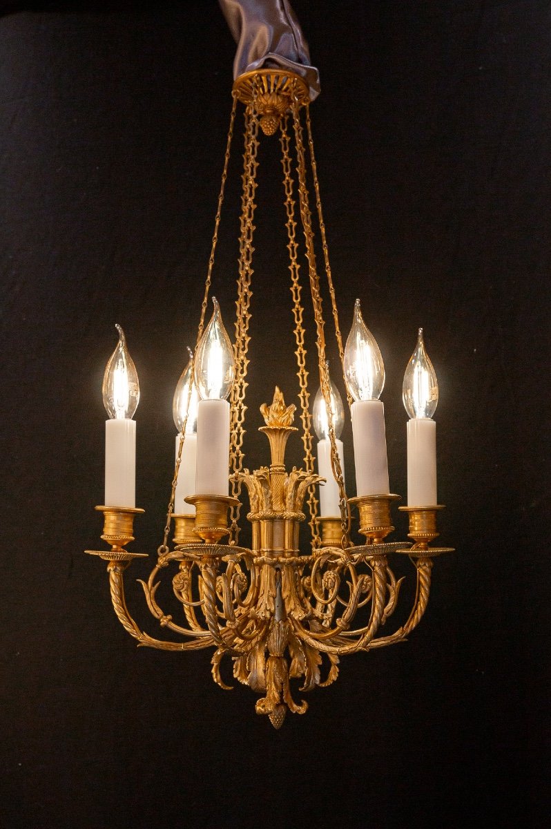 Small Napoleon III Period Gilt Bronze Chandelier With Phenix Heads In The Louis XVI Style