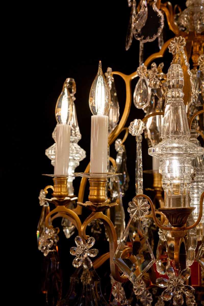 Louis XV Style Chandelier In Gilt Bronze And Cut Crystal Decor Signed Baccarat Circa 1880-photo-4