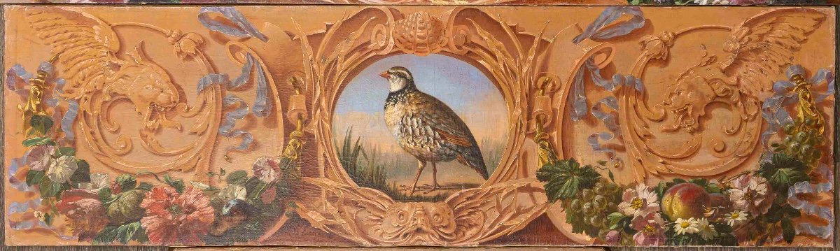 Alphonse Carrière (1808-1881) - Décor De Boiserie Composé De Six Natures Mortes Aux Oiseaux-photo-3