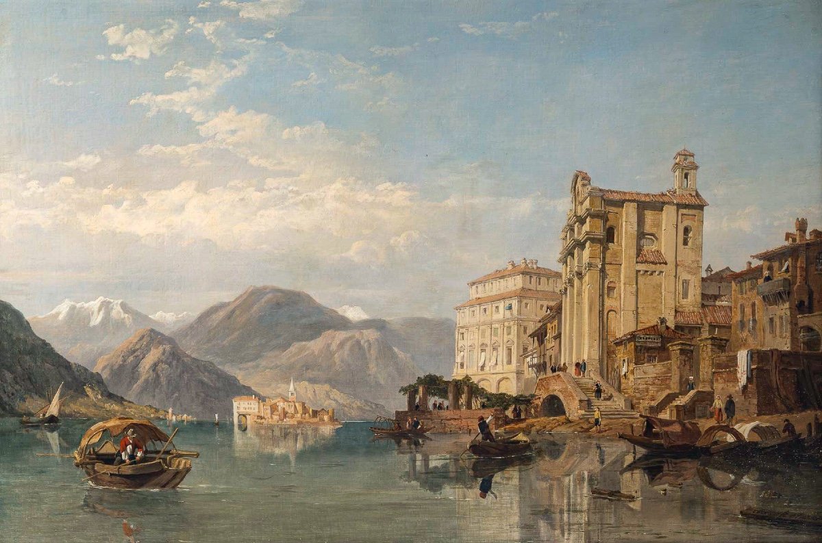 Georges Clarkson Stanfield View Of Lake Maggiore Oil On Canvas Circa 1865-1870-photo-2