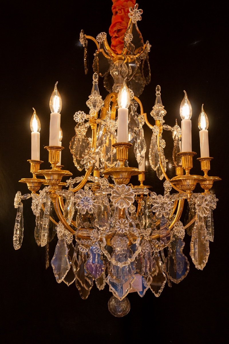 Maison Baguès Lustre De Style Louis XVI En Bronze Doré Et Cristal Taillé Vers 1920