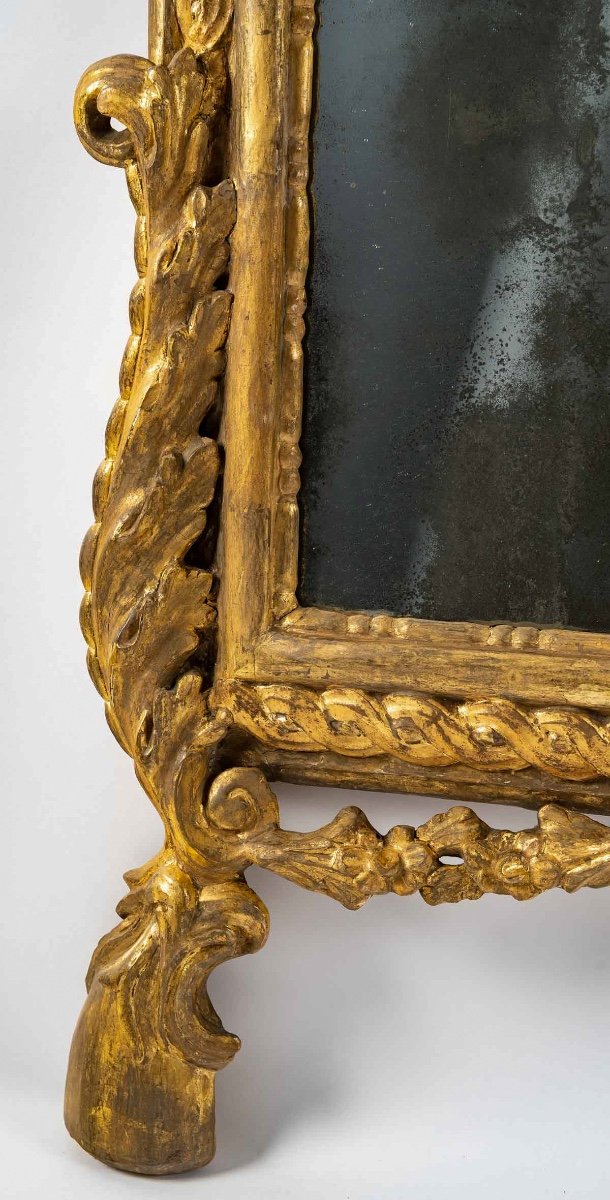 Miroir En Bois Sculpté Et Doré, Travail Italien Du Milieu Du XVIIIème Siècle Vers 1750-1760-photo-2