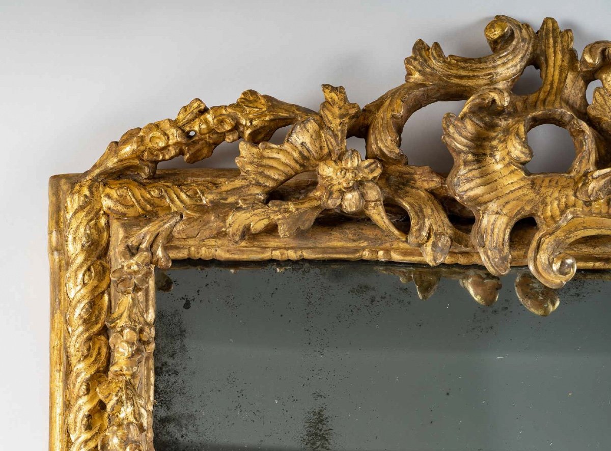 Miroir En Bois Sculpté Et Doré, Travail Italien Du Milieu Du XVIIIème Siècle Vers 1750-1760-photo-4