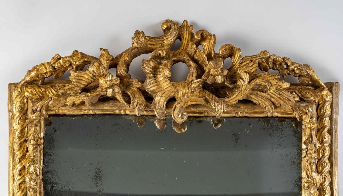 Miroir En Bois Sculpté Et Doré, Travail Italien Du Milieu Du XVIIIème Siècle Vers 1750-1760-photo-1