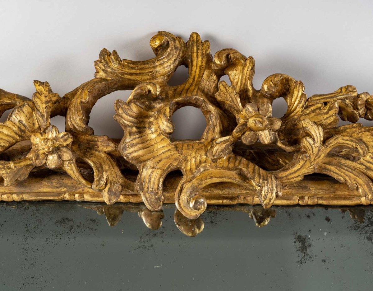 Miroir En Bois Sculpté Et Doré, Travail Italien Du Milieu Du XVIIIème Siècle Vers 1750-1760-photo-2