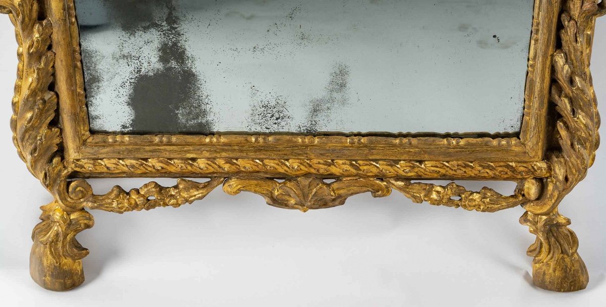 Miroir En Bois Sculpté Et Doré, Travail Italien Du Milieu Du XVIIIème Siècle Vers 1750-1760-photo-3