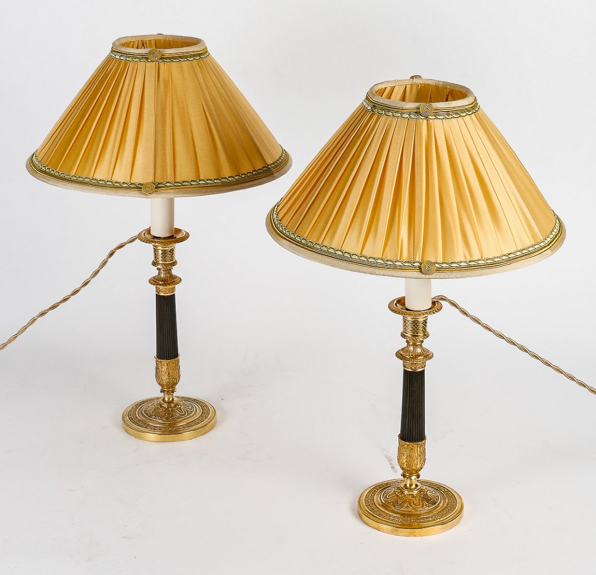 Pair Of Empire Period Candlesticks Mounted As Lamps In Patinated And Gilded Bronze Circa 1810-photo-2