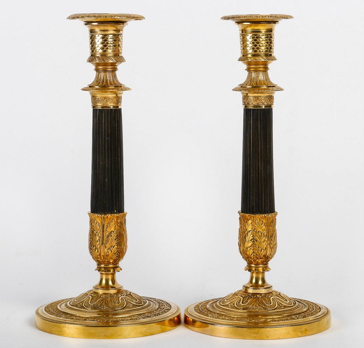 Pair Of Empire Period Candlesticks Mounted As Lamps In Patinated And Gilded Bronze Circa 1810-photo-3