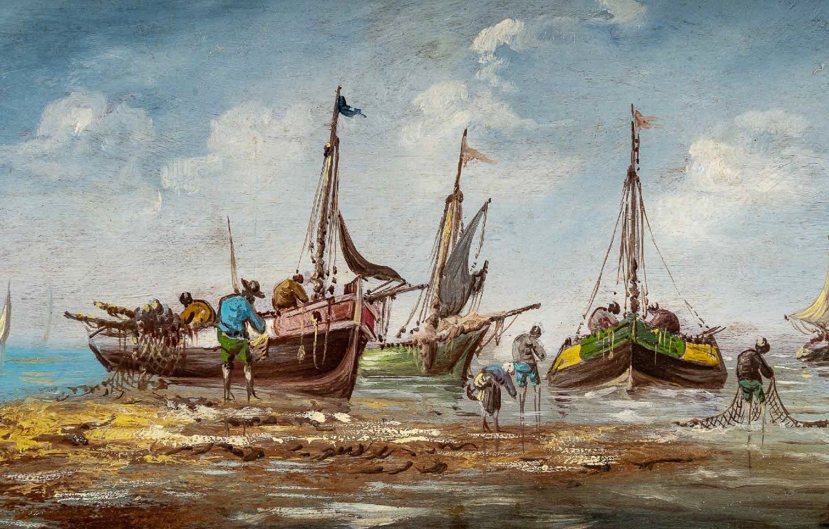 Pierre Julien Gilbert (1783-1860) Pêcheurs Bretons Huile Sur Bois Vers 1820-1850 -photo-3