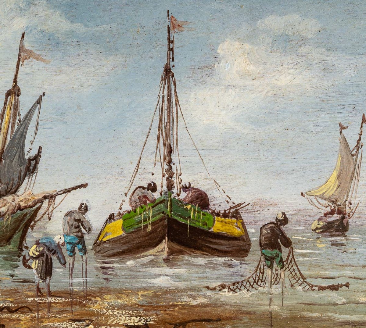 Pierre Julien Gilbert (1783-1860) Pêcheurs Bretons Huile Sur Bois Vers 1820-1850 -photo-1