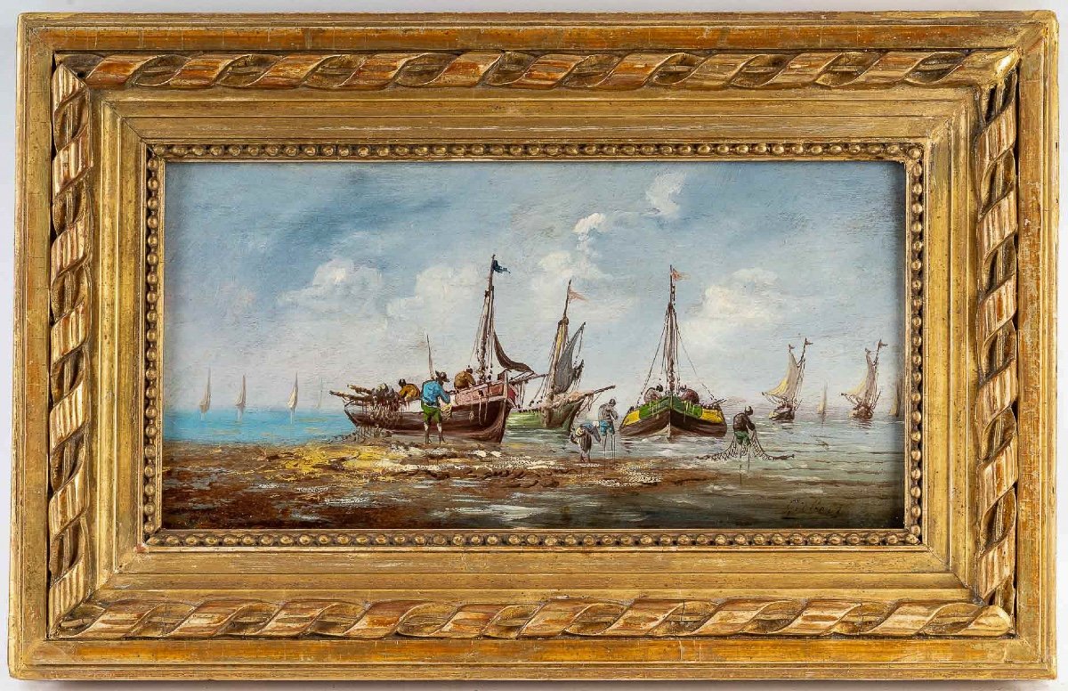 Pierre Julien Gilbert (1783-1860) Pêcheurs Bretons Huile Sur Bois Vers 1820-1850 -photo-4