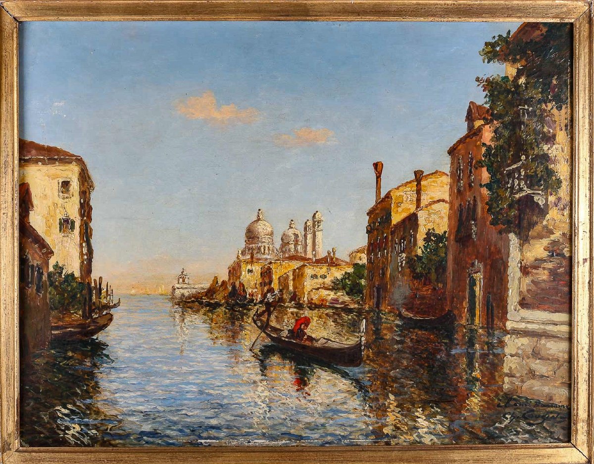 Charles Eugène Cousin (1807-1887) View Of The Basilica Of Santa Maria Della Salute Oil On Canvas-photo-2