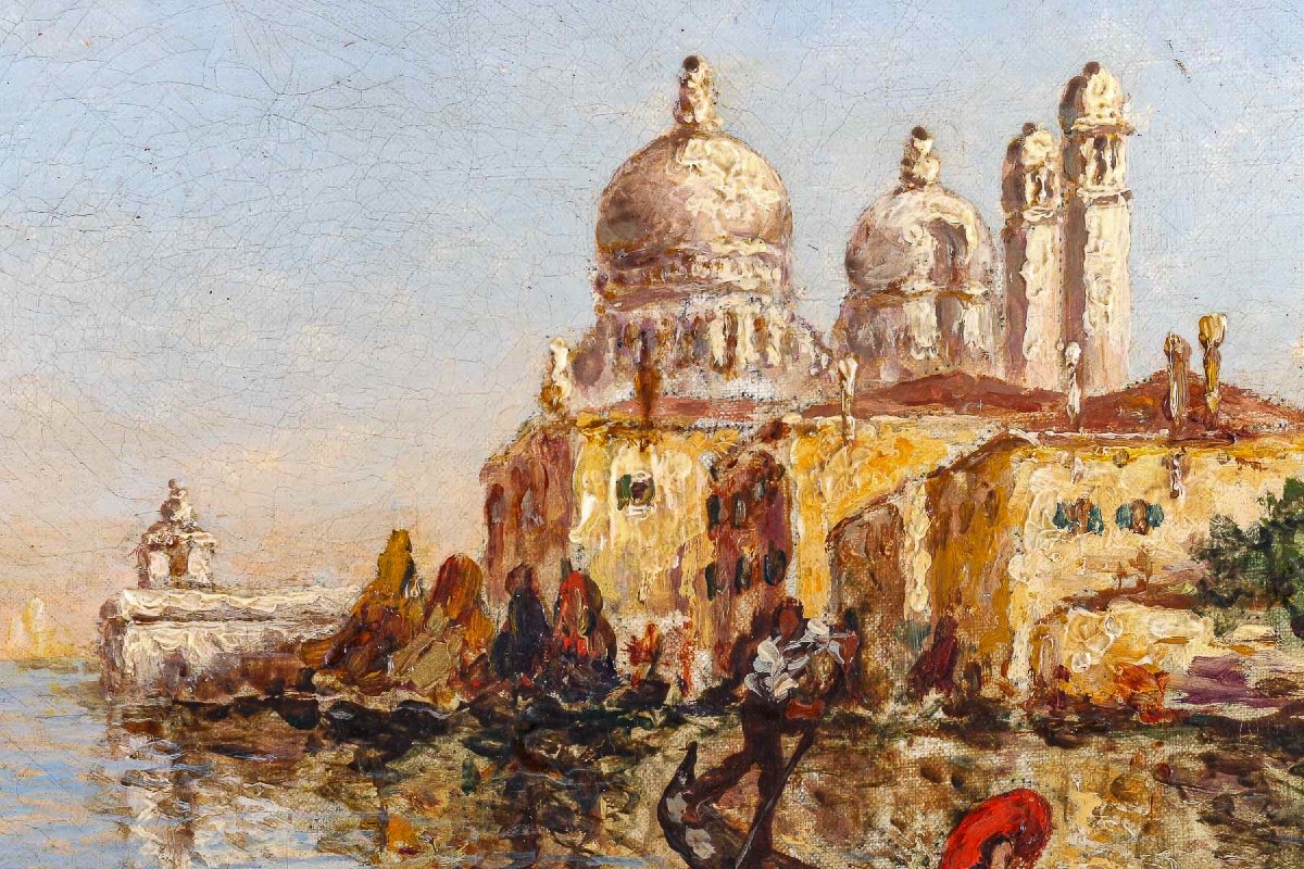 Charles Eugène Cousin (1807-1887) View Of The Basilica Of Santa Maria Della Salute Oil On Canvas-photo-4