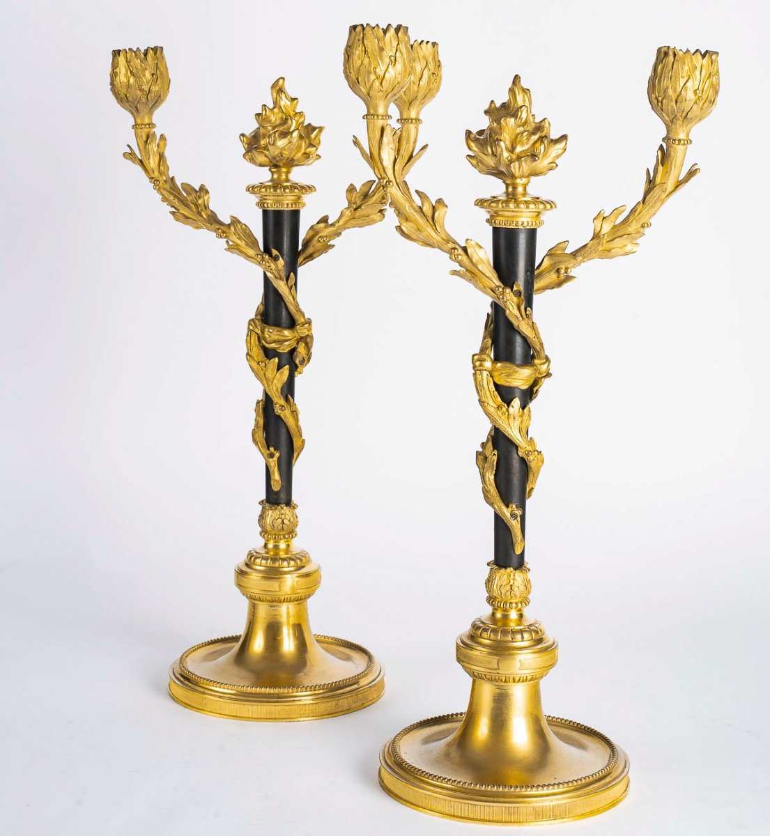 A Pair Of Louis XVI Style Ormolu And Patinated Bronze Candelabra Circa 1880-photo-2