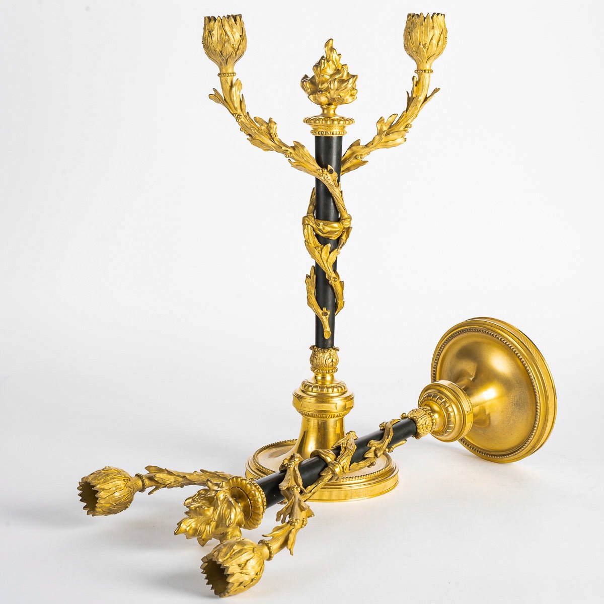 A Pair Of Louis XVI Style Ormolu And Patinated Bronze Candelabra Circa 1880-photo-4