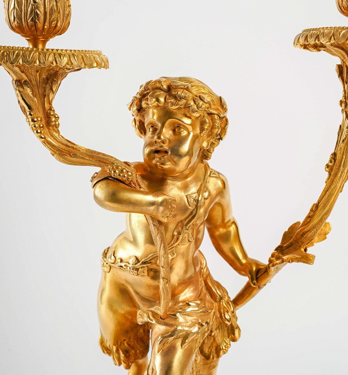 Pair Of Gilt Bronze Candelabras Love And Satyr After Clodion And Delarue Circa 1850-1860-photo-1