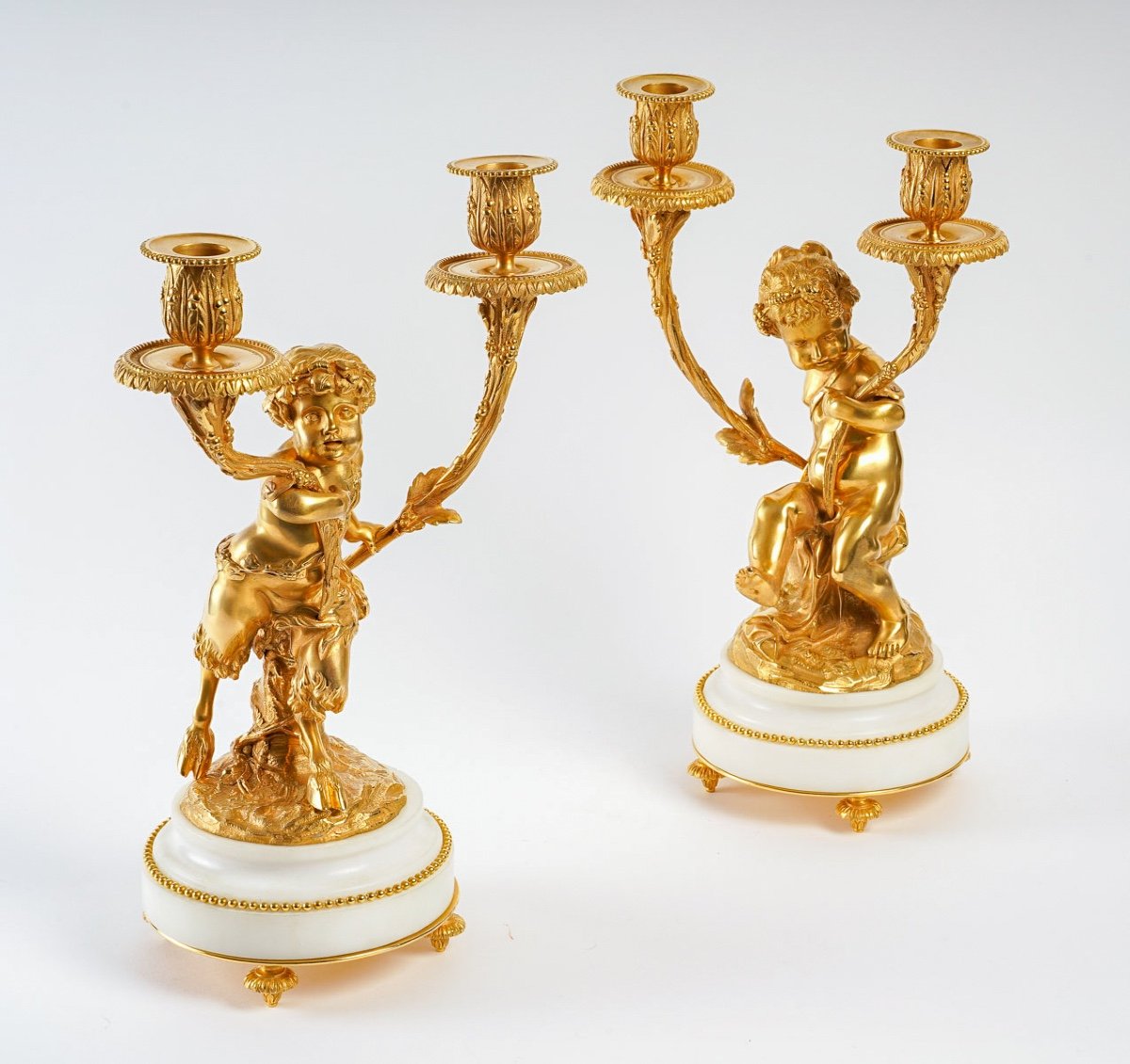 Pair Of Gilt Bronze Candelabras Love And Satyr After Clodion And Delarue Circa 1850-1860-photo-5