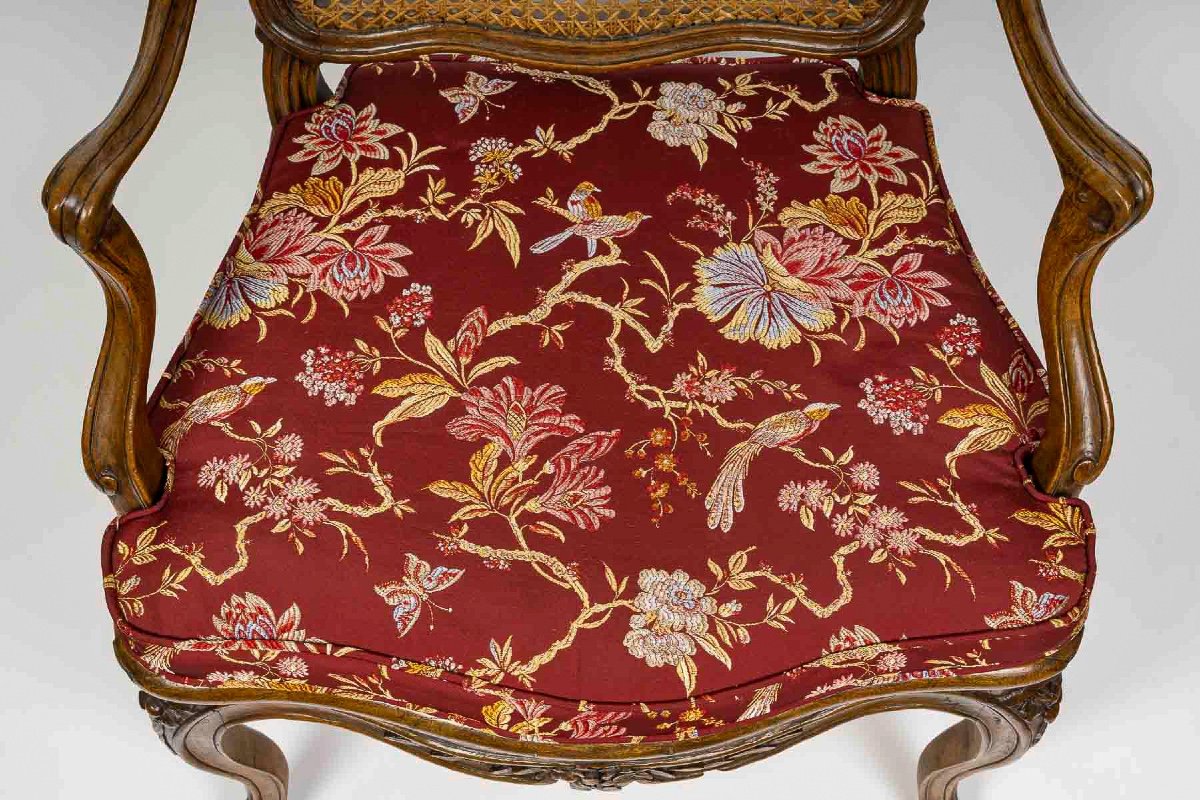 Pierre Nogaret - Louis XV Period Moulded And Carved Walnut Cane Armchair Circa 1765-photo-3