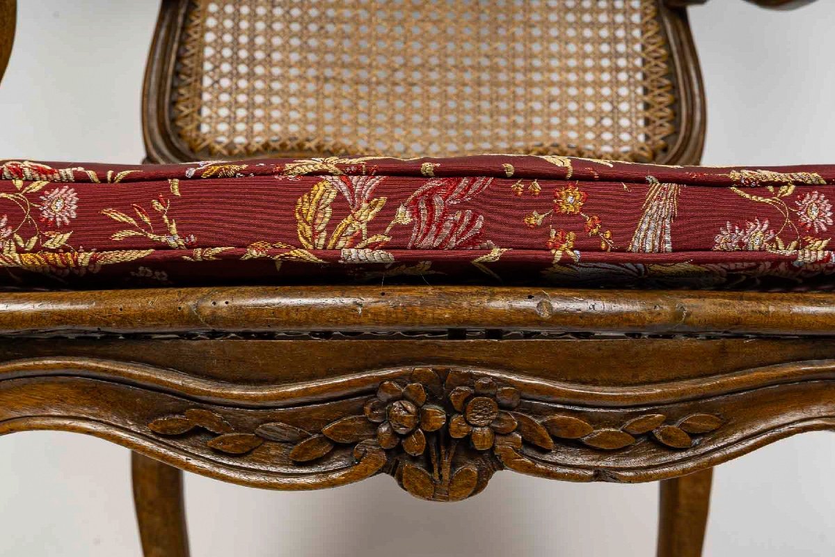 Pierre Nogaret - Louis XV Period Moulded And Carved Walnut Cane Armchair Circa 1765-photo-4