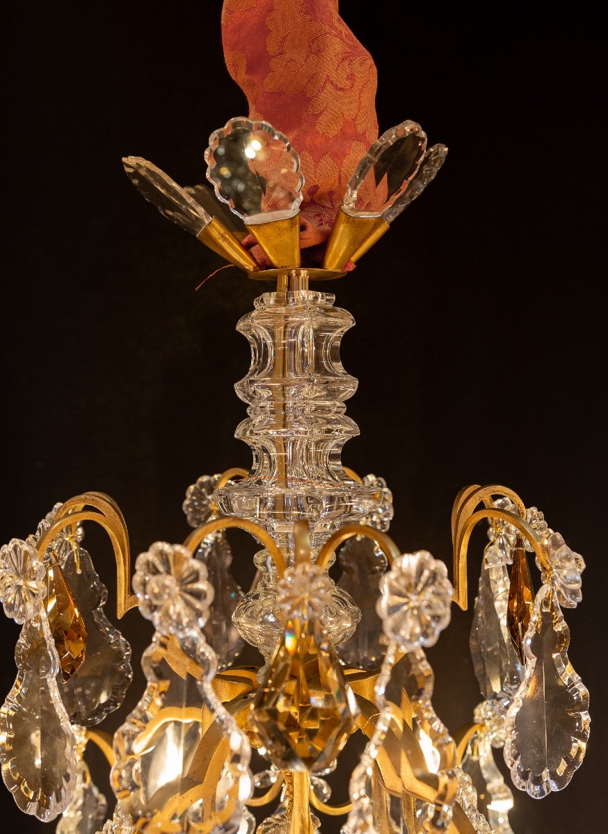 Lustre De Style Louis XV En Bronze Doré Et Décor De Cristal Taillé Signé Par La Maison Baccarat-photo-2