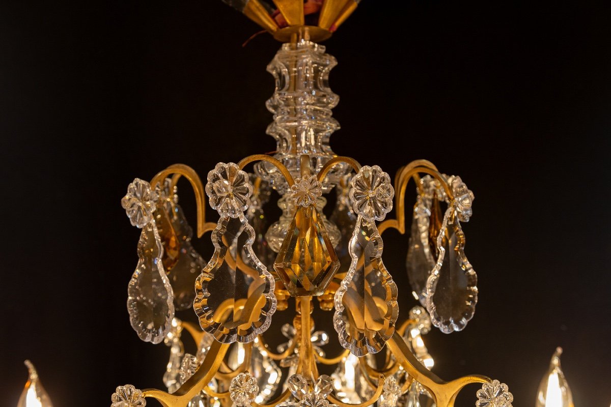 Lustre De Style Louis XV En Bronze Doré Et Décor De Cristal Taillé Signé Par La Maison Baccarat-photo-3