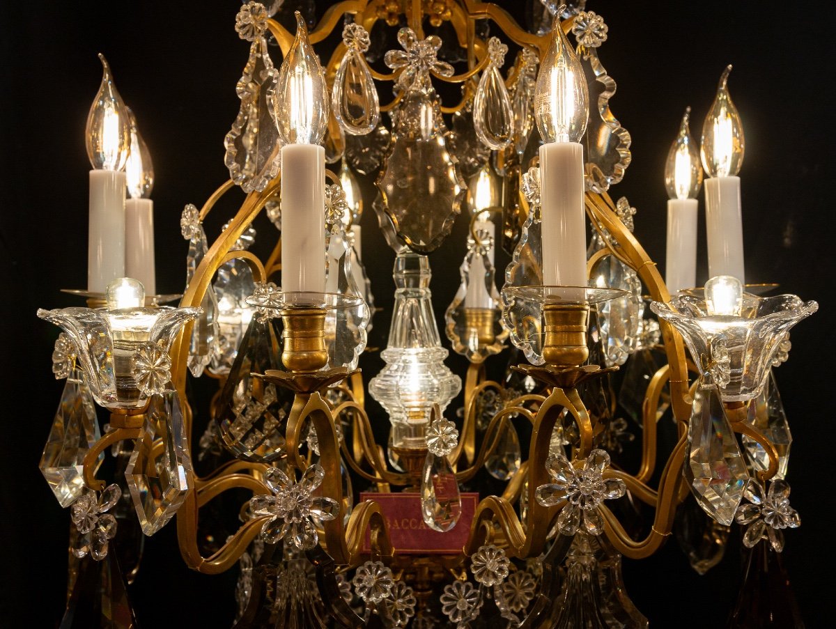 Lustre De Style Louis XV En Bronze Doré Et Décor De Cristal Taillé Signé Par La Maison Baccarat-photo-2