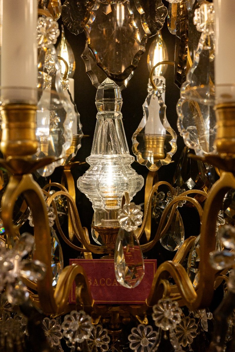 Lustre De Style Louis XV En Bronze Doré Et Décor De Cristal Taillé Signé Par La Maison Baccarat-photo-4