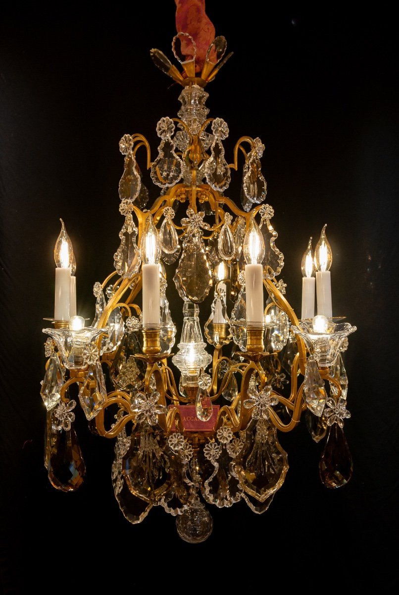 Lustre De Style Louis XV En Bronze Doré Et Décor De Cristal Taillé Signé Par La Maison Baccarat-photo-7