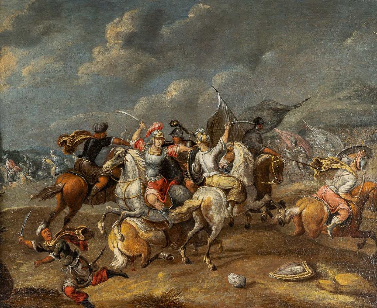 Philips Wouwerman (1619-1668) Cavalry Fight Between Orientals And Imperials Oil On Canvas-photo-2