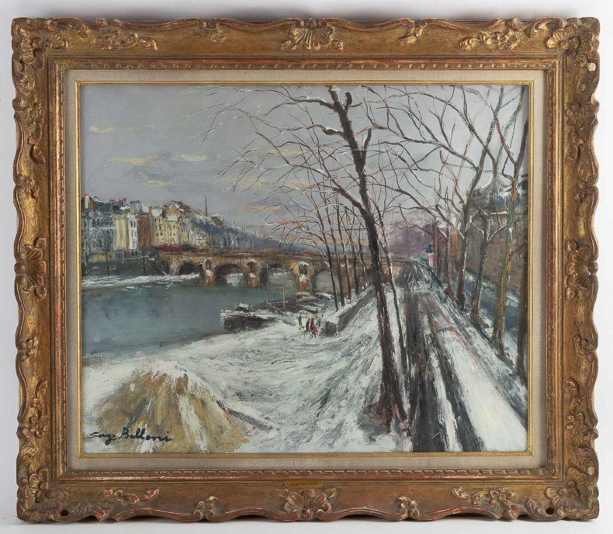 Serge Belloni (1925-2005)  Le Pont Marie Et L’ile Saint-louis Sous La Neige Huile Sur Toile-photo-6