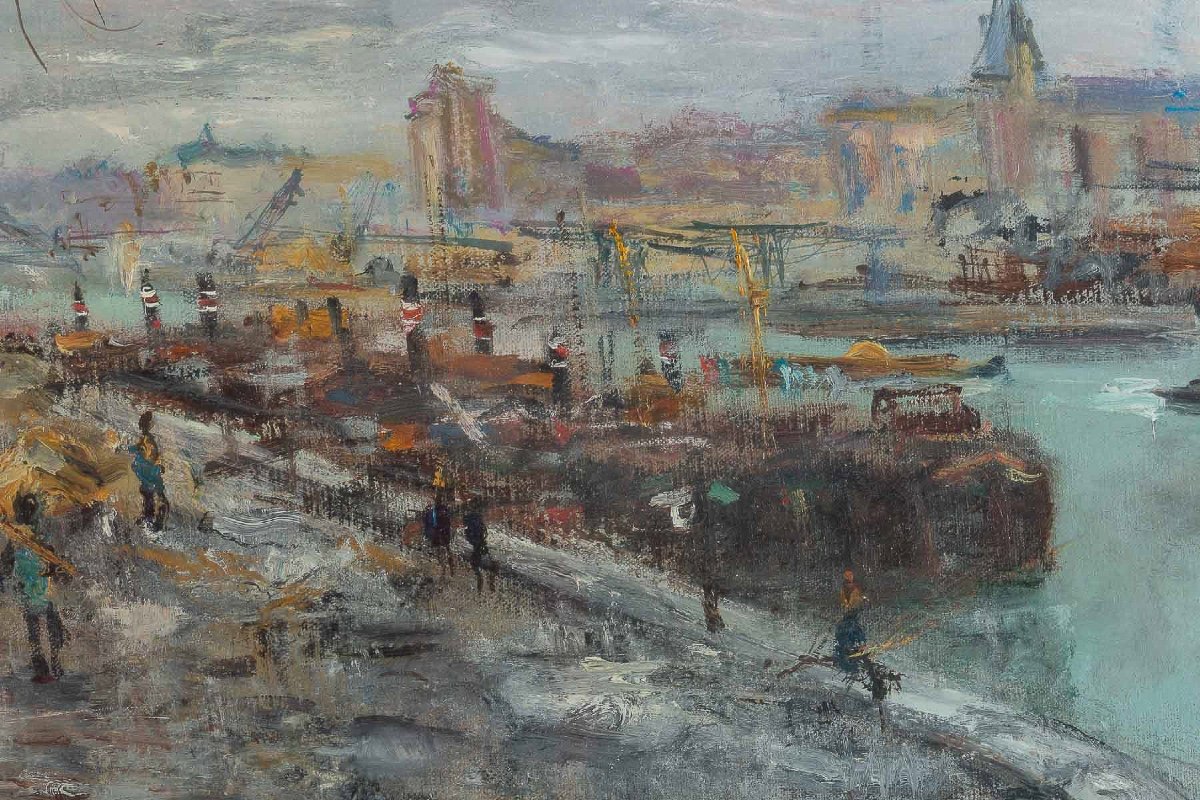 Serge Belloni (1925-2005) les Quais De Seine à Paris Huile Sur Toile Vers 1960-photo-2