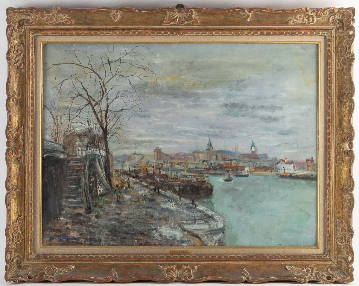 Serge Belloni (1925-2005) les Quais De Seine à Paris Huile Sur Toile Vers 1960