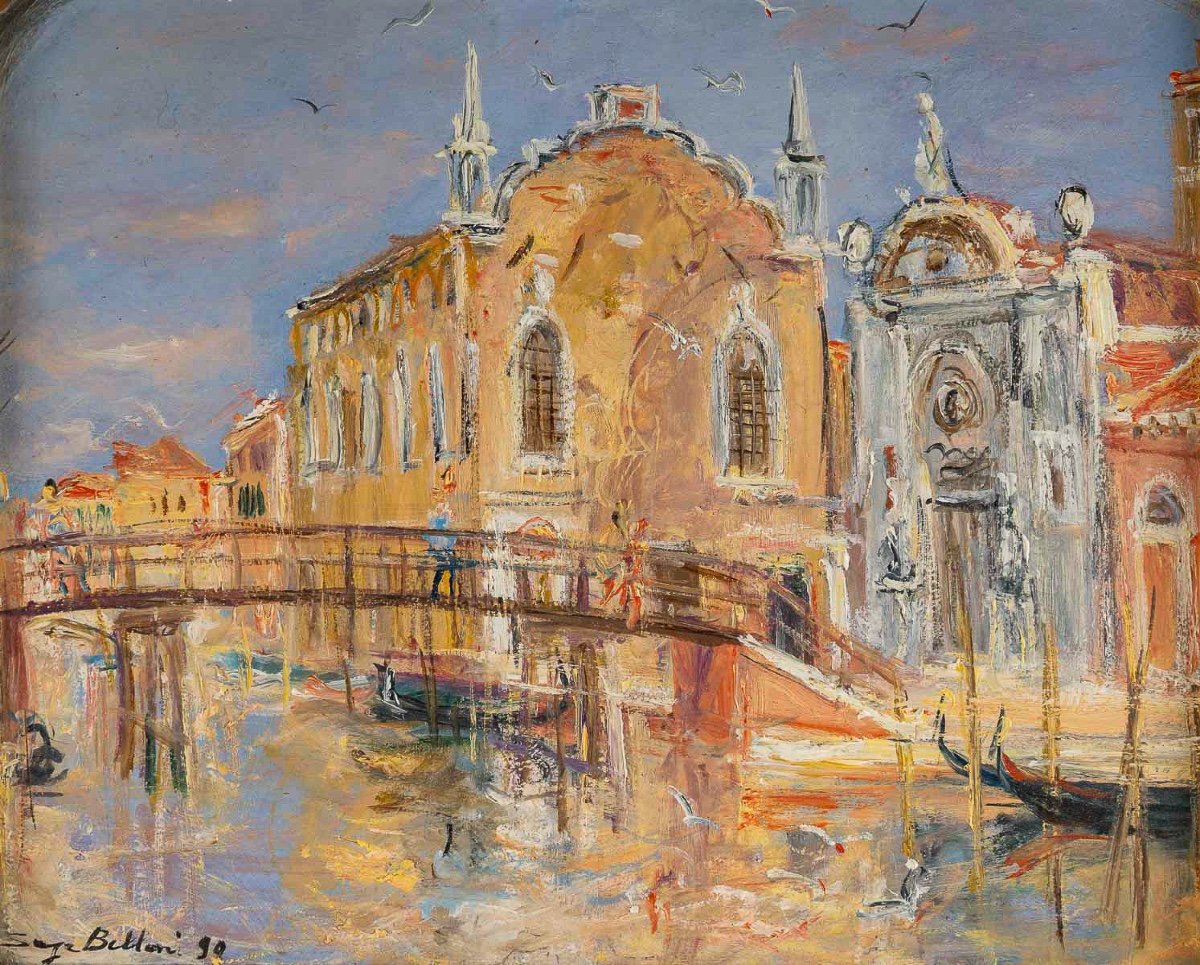 Serge Belloni (1925-2005) - View Of La Chiesetta Dell'abbazia Della Misericordia Oil Circa 1990-photo-2