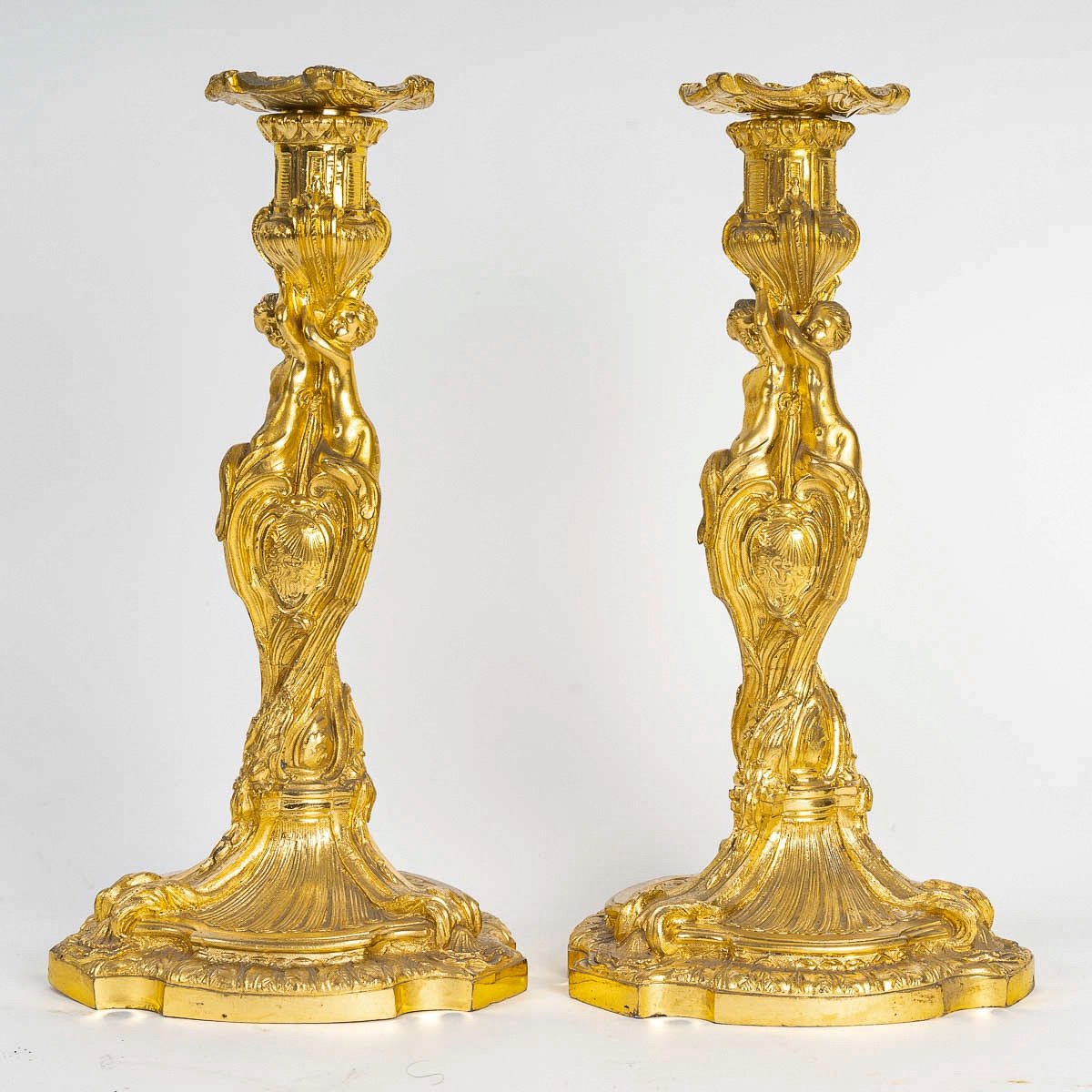 After Juste-aurèle Meissonnier Pair Of Gilt Bronze Candlesticks In The Louis XV Style-photo-2