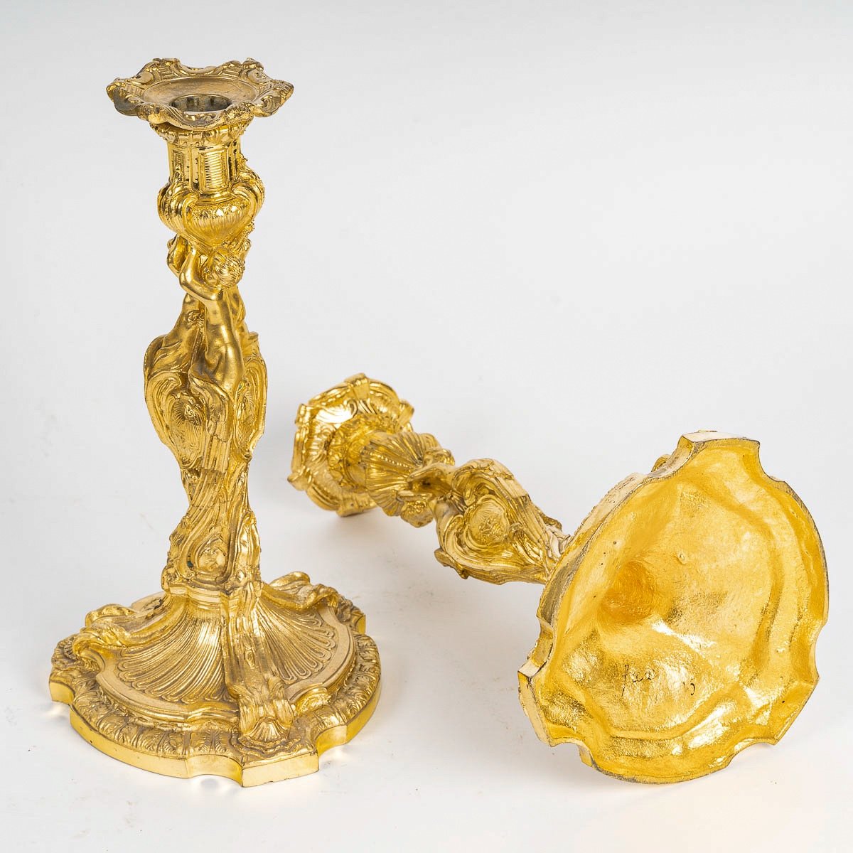 After Juste-aurèle Meissonnier Pair Of Gilt Bronze Candlesticks In The Louis XV Style-photo-5