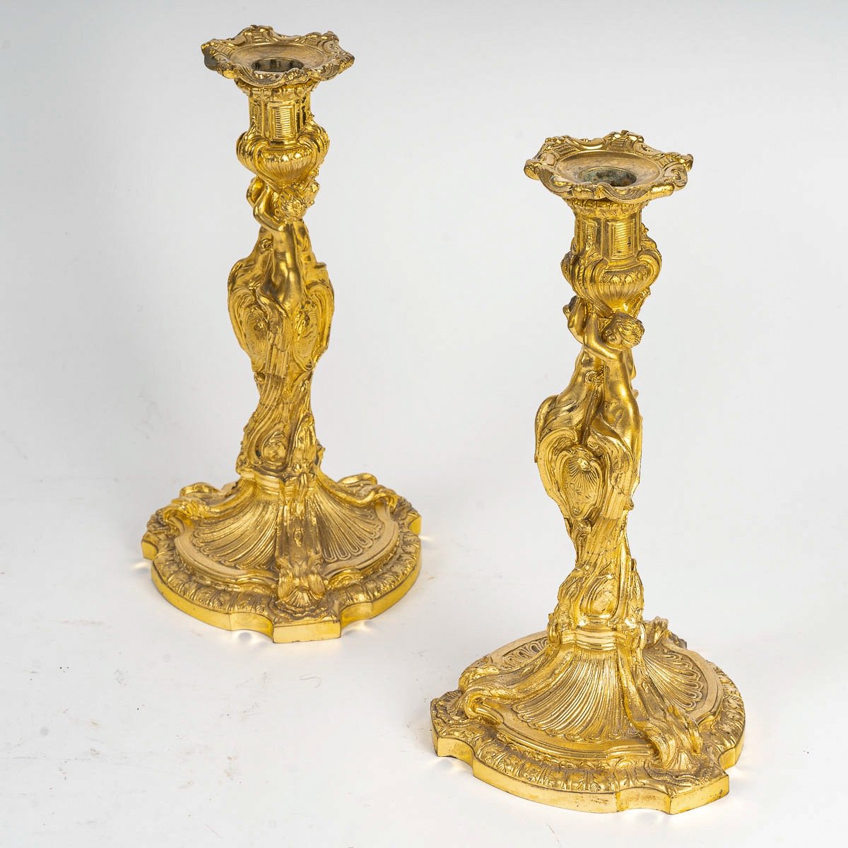 After Juste-aurèle Meissonnier Pair Of Gilt Bronze Candlesticks In The Louis XV Style-photo-6