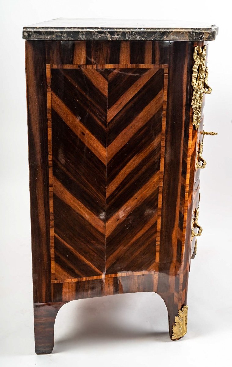 Bon Durand - Small Chest Of Drawers In Satinwood, Rosewood And Kingwood Louis XV Period-photo-2