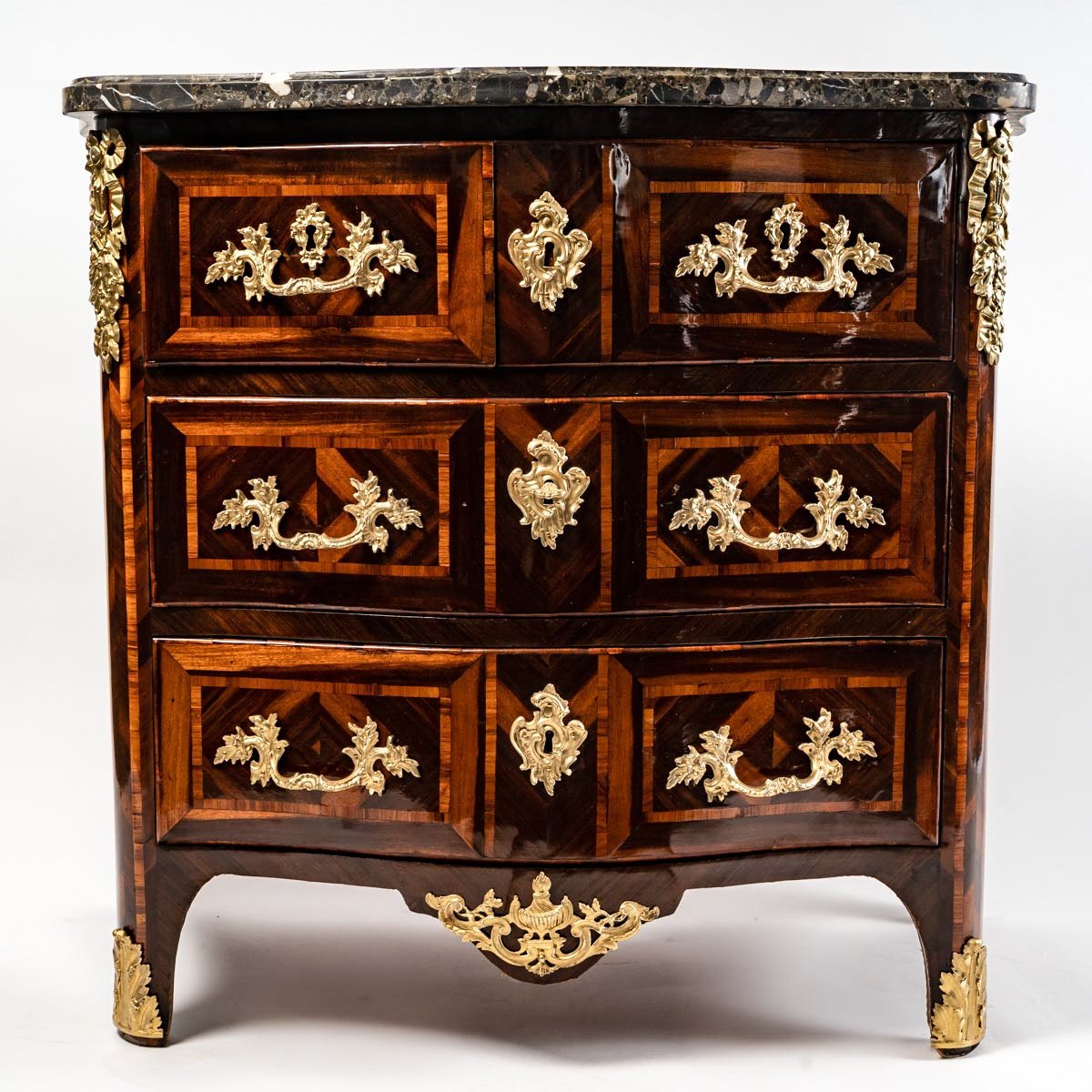 Bon Durand - Small Chest Of Drawers In Satinwood, Rosewood And Kingwood Louis XV Period-photo-3