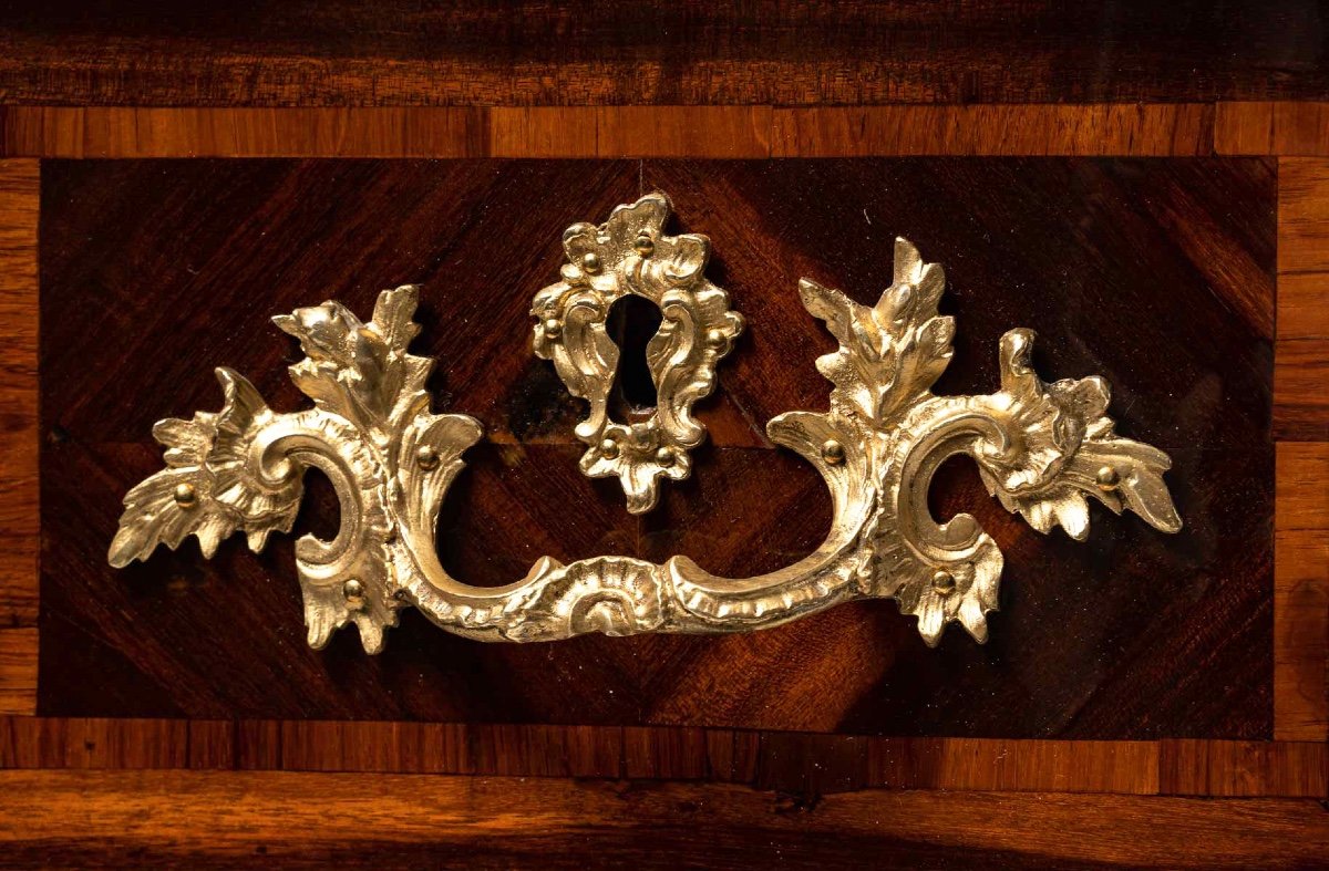 Bon Durand - Small Chest Of Drawers In Satinwood, Rosewood And Kingwood Louis XV Period-photo-1