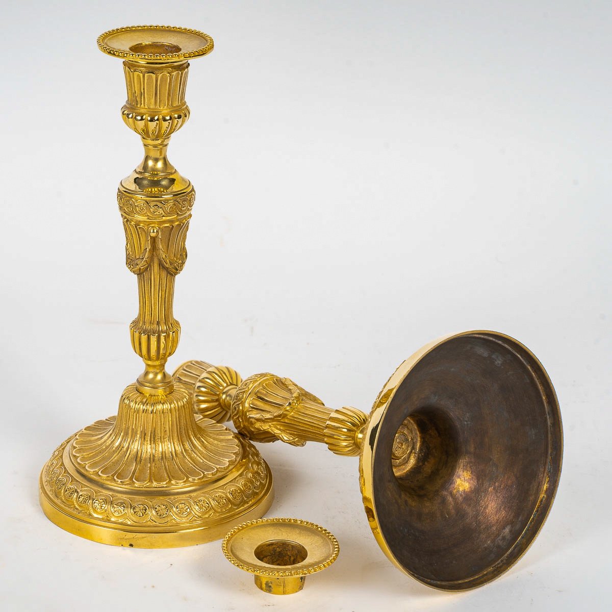 Pair Of Louis XVI Period Chiseled And Gilded Bronze Candlesticks Circa 1780-photo-1