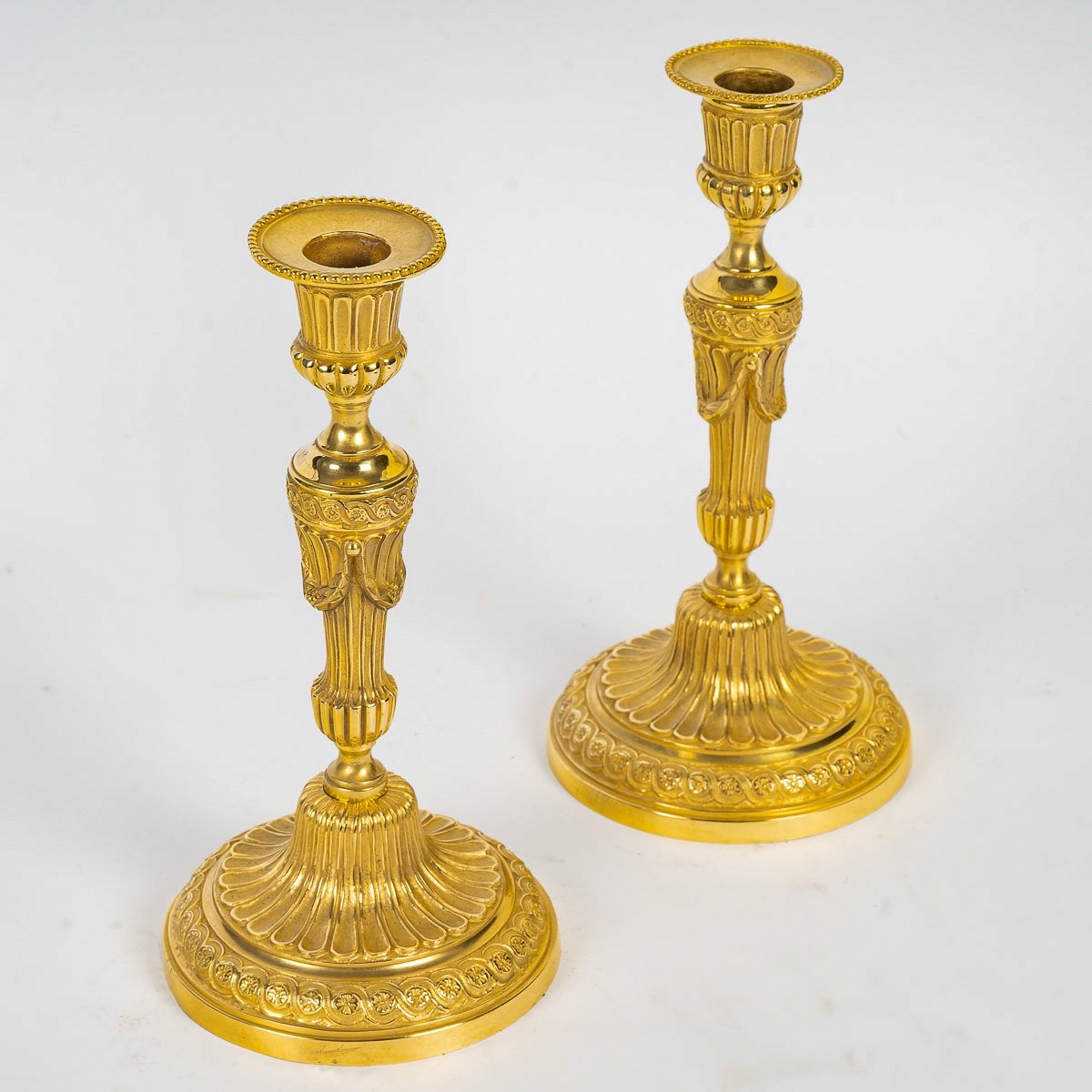 Pair Of Louis XVI Period Chiseled And Gilded Bronze Candlesticks Circa 1780-photo-2